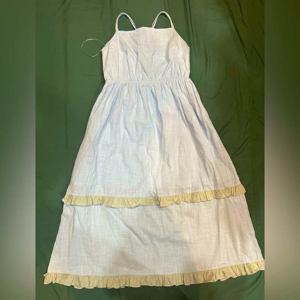 NORTH END Tiered Maxi Dress Powder Blue/Mint  Green Ruffle, Sz Medium, Like New